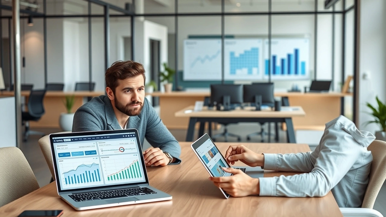 deux personnes comparant offres hebergement web sur ordinateurs