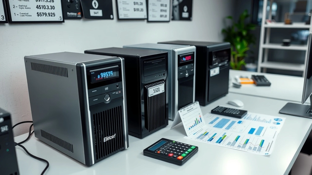 comparaison de serveurs web avec documents de budget et calculatrice