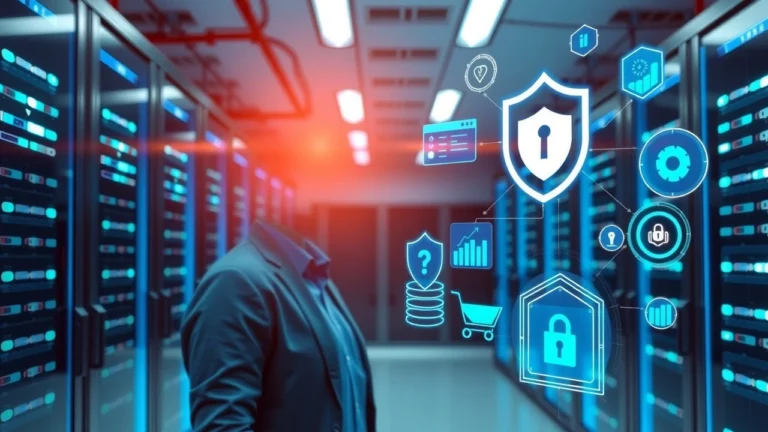 Centre de donnees moderne illustrant la performance et la securite pour l hebergement e-commerce