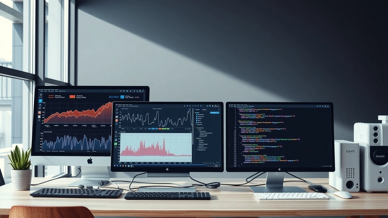 Illustration d'un espace de travail moderne montrant la comparaison d'offres d'hébergement web performantes