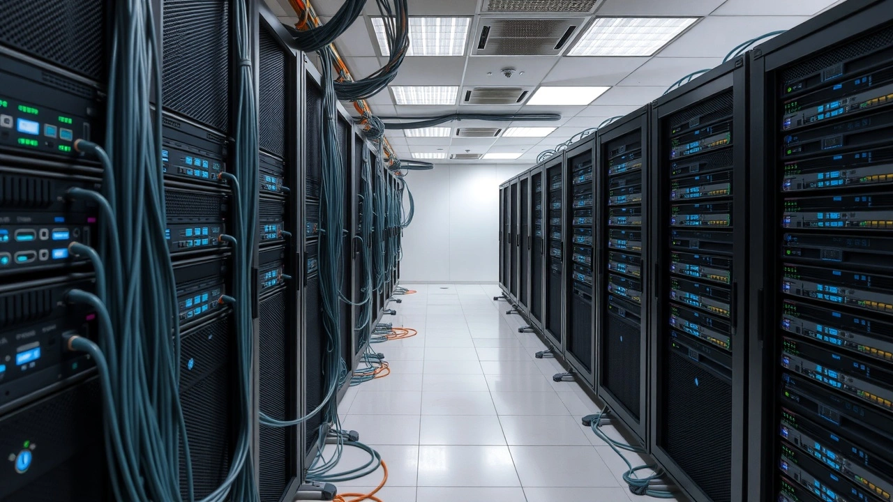 Salle de serveurs avec equipement pour hebergement web et bases de donnees