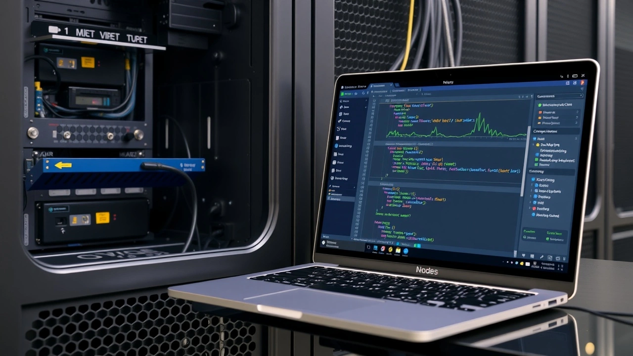 serveur informatique avec cables et ordinateur portable node js