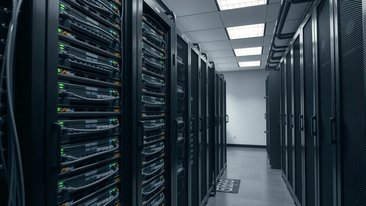 rangée de serveurs dans une salle de data center allumée